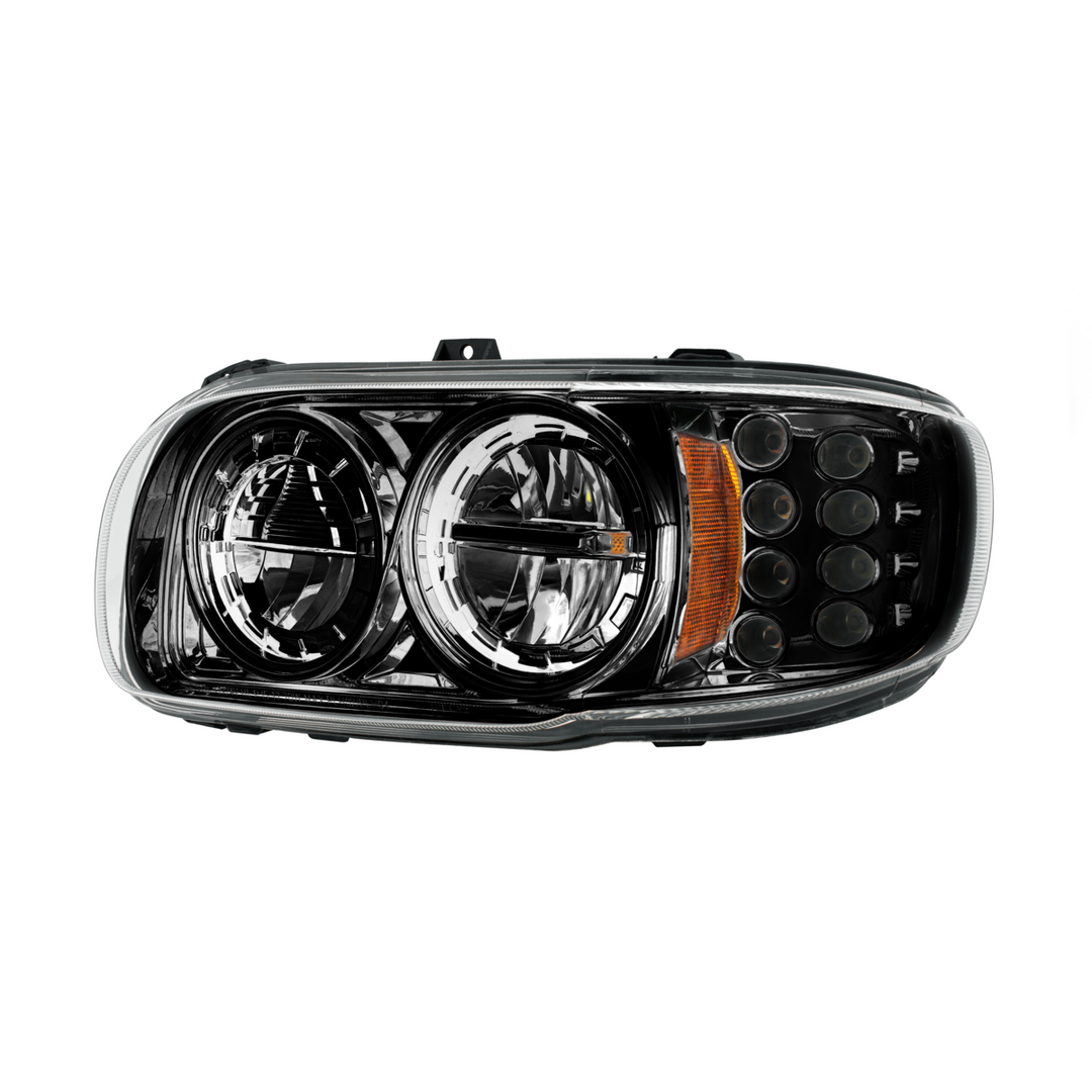 High Power LED Headlight With 8 LED Turn &amp; 4 LED Position Light For 2008-2024 Peterbilt 389 — Driver / Black
