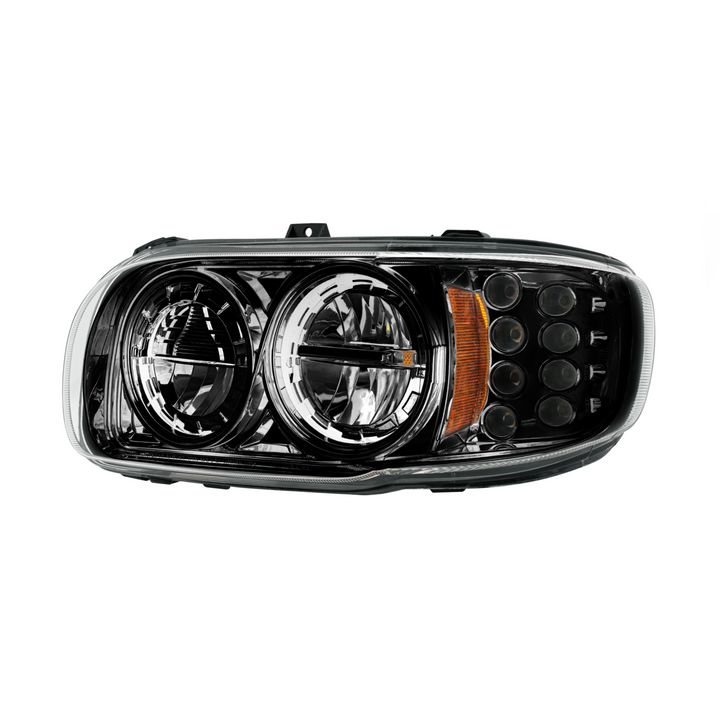 High Power LED Headlight With 8 LED Turn &amp; 4 LED Position Light For 2008-2024 Peterbilt 389 — Driver / Black