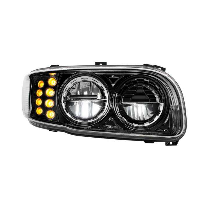 High Power LED Headlight With 8 LED Turn &amp; 4 LED Position Light For 2008-2024 Peterbilt 389 — Passenger / Black