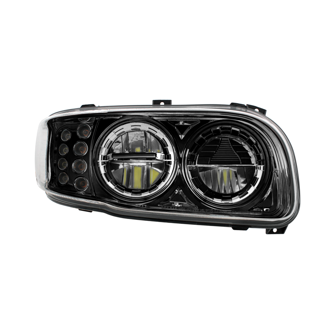 High Power LED Headlight With 8 LED Turn &amp; 4 LED Position Light For 2008-2024 Peterbilt 389 — Passenger / Black