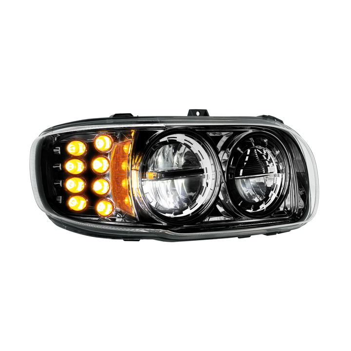 High Power LED Headlight With 8 LED Turn &amp; 4 LED Position Light For 2008-2024 Peterbilt 389 — Passenger / Black