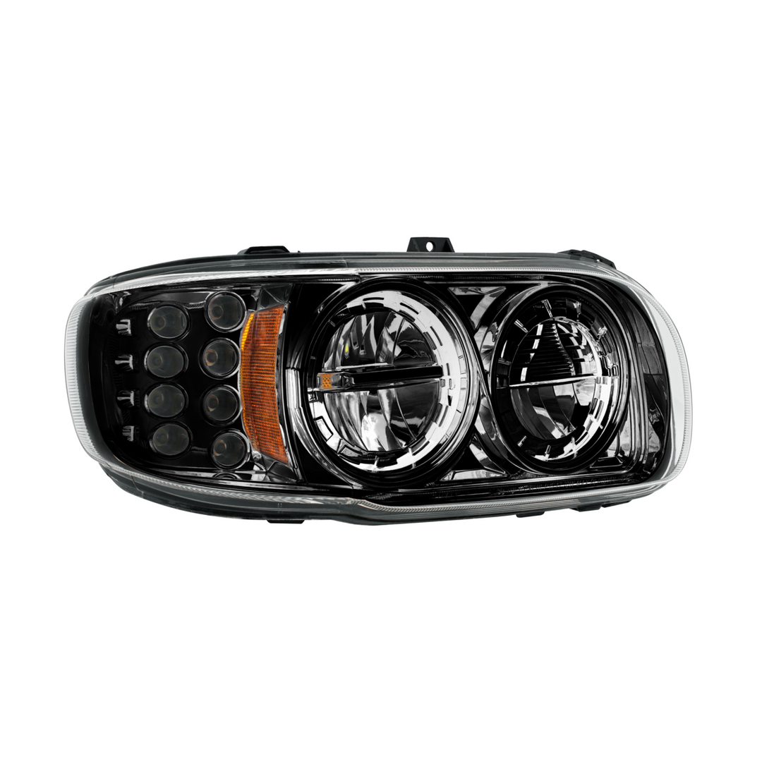 High Power LED Headlight With 8 LED Turn &amp; 4 LED Position Light For 2008-2024 Peterbilt 389 — Passenger / Black