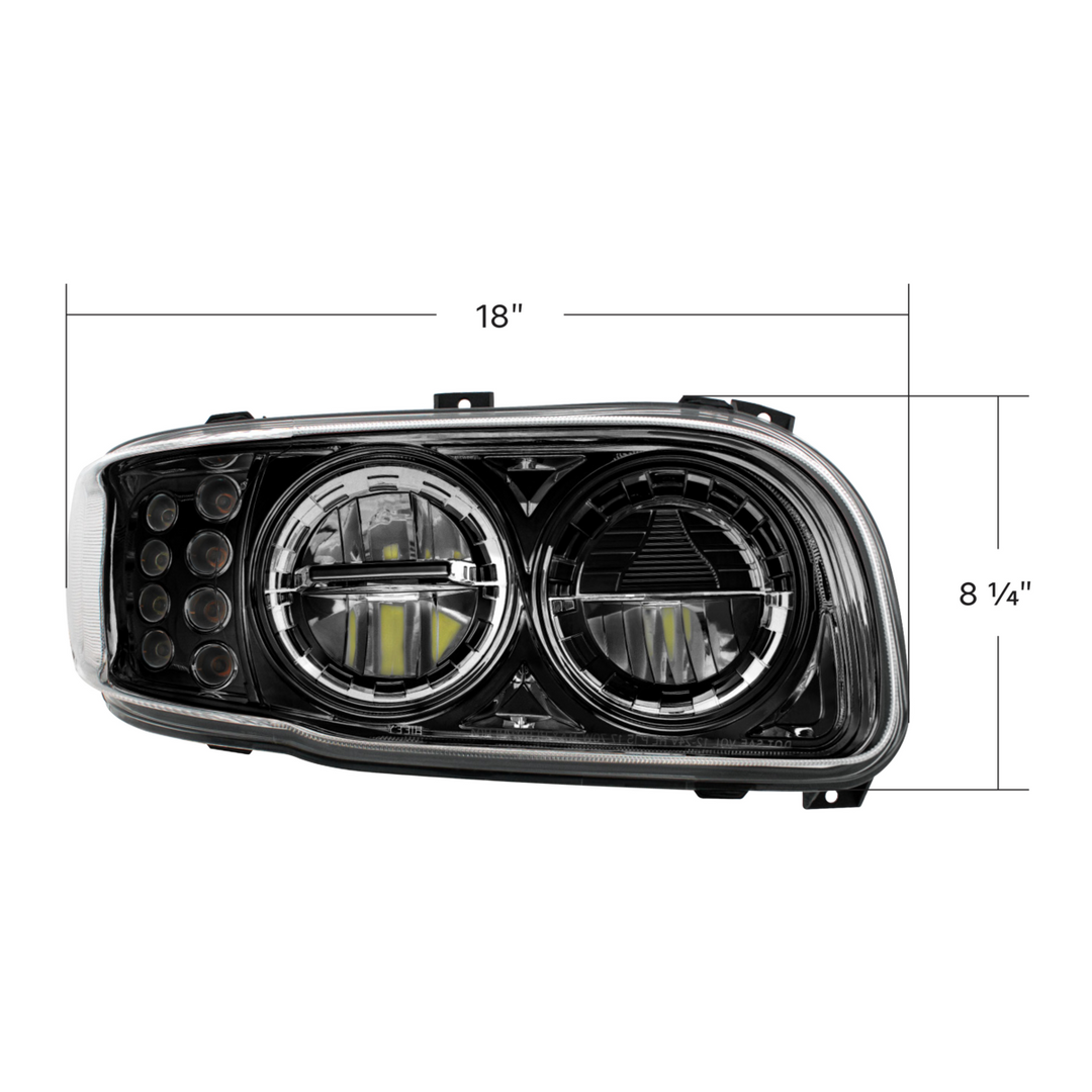 High Power LED Headlight With 8 LED Turn &amp; 4 LED Position Light For 2008-2024 Peterbilt 389 — Passenger / Black