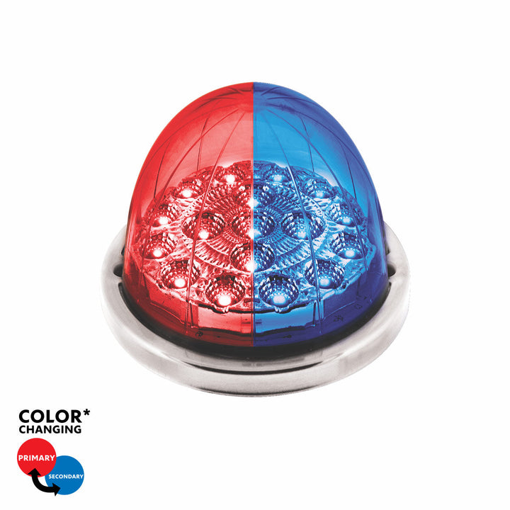 17 LED Watermelon Dual Function Double Fury Light Flush Mount Kit With Low Profile Stainless Steel Bezel - Red &amp; Blue LED