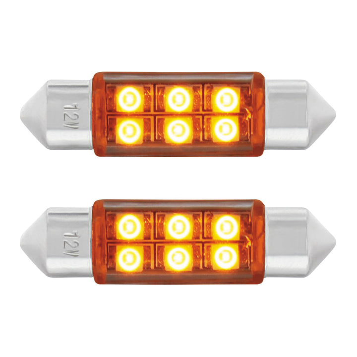 6 SMD High Power Micro LED 6418/6461 - 36mm Dome Light Bulb - Amber (2-Pack)