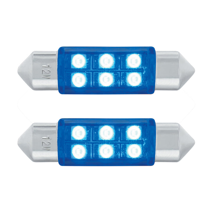 6 SMD High Power Micro LED 6418/6461 - 36mm Dome Light Bulb - Blue (2-Pack)
