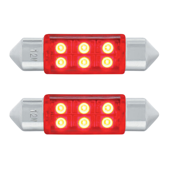 6 SMD High Power Micro LED 6418/6461 - 36mm Dome Light Bulb - Red (2-Pack)