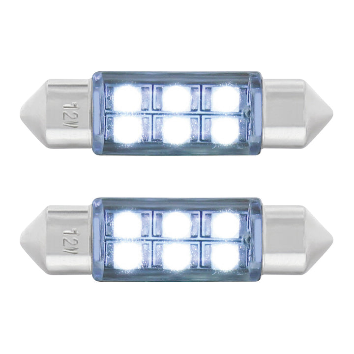 6 SMD High Power Micro LED 6418/6461 - 36mm Dome Light Bulb - White (2-Pack)