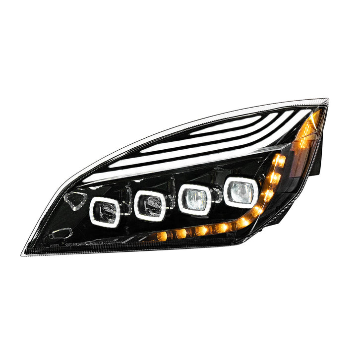 Black Quad - LED Headlight With LED DRL &amp; Seq. Signal For 2018-2024 Freightliner Cascadia - Driver