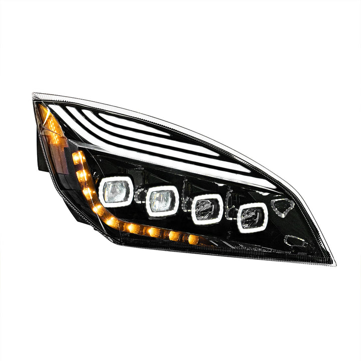 Black Quad - LED Headlight With LED DRL &amp; Seq. Signal For 2018-2024 Freightliner Cascadia - Passenger