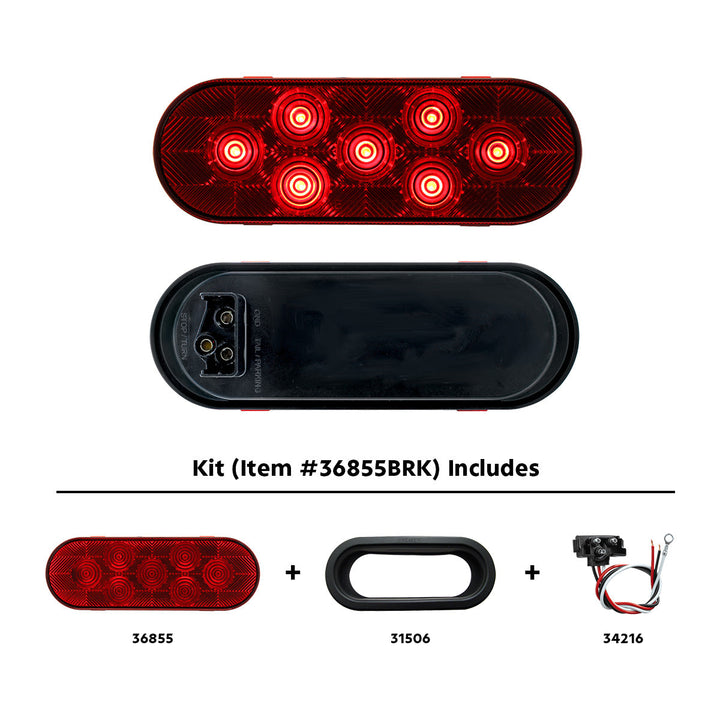 7 LED Oval Light Kit (Stop, Turn &amp; Tail) - Red LED/Red Lens