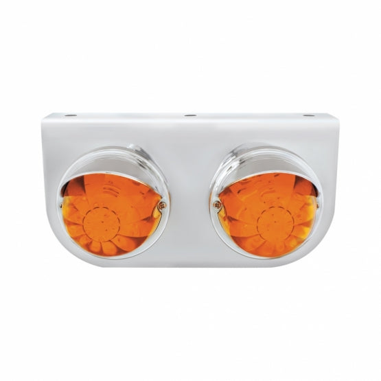 Stainless Light Bracket With 2 x 17 LED Watermelon Lights &amp; Visors - Amber LED/Amber Lens