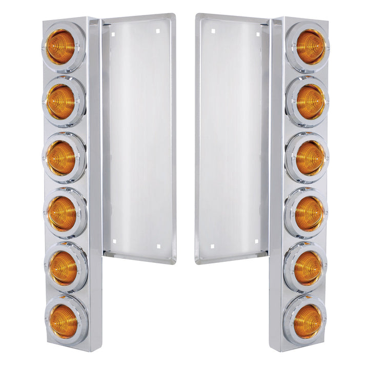 FL Stainless Steel Front Air Cleaner Bracket W/12 x 9 LED 2" Beehive Lights &amp; Bezels - Amber LED &amp; Lens