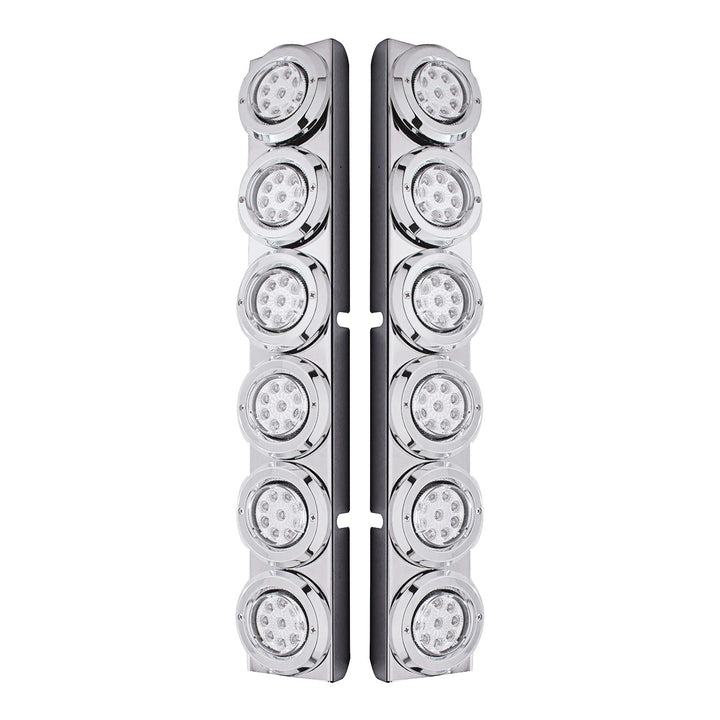 Stainless Steel Rear Air Cleaner Bracket With 12 x 9 LED 2" Reflector Lights &amp; Bezels For Peterbilt - Red LED/Clear Lens