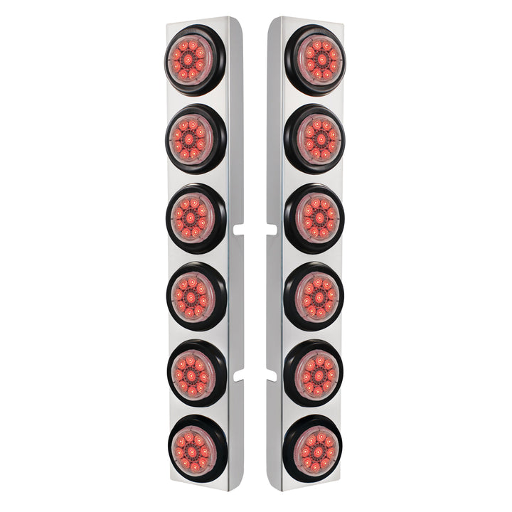 Stainless Steel Rear Air Cleaner Bracket With 12 x 9 LED 2" Reflector Lights For Peterbilt - Red LED/Clear Lens