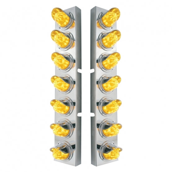 Stainless Steel Front Air Cleaner Brkt With 14 x 11 Amber LED Watermelon Light &amp; Visor Bezel For KW Trucks - Amber Lens