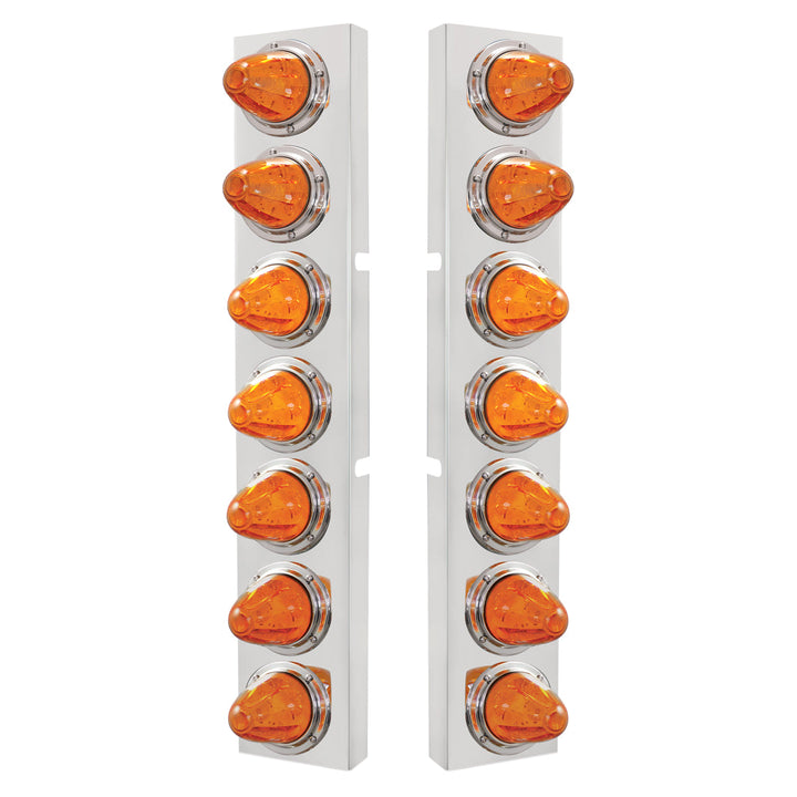 Stainless Steel Front Air Cleaner Bracket With 14 x 11 Amber LED Watermelon Lights &amp; Bezel For KW Trucks - Amber Lens