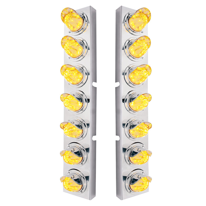 Stainless Steel Front Air Cleaner Brkt With 14 x 11 Amber LED Watermelon Light &amp; Visor Bezel For KW Trucks - Clear Lens