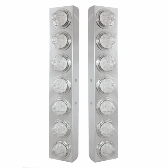 Stainless Steel Front Air Cleaner Bracket With 14 x 11 Amber LED Watermelon Lights &amp; Bezel For KW Trucks - Clear Lens