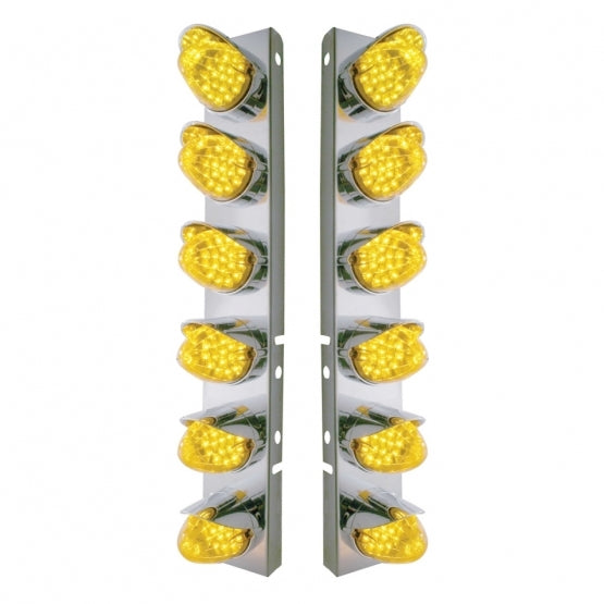 Stainless Steel Front Air Cleaner Bracket With 12 x 19 LED Reflector Lights &amp; Visors For Peterbilt - Amber LED &amp; Lens