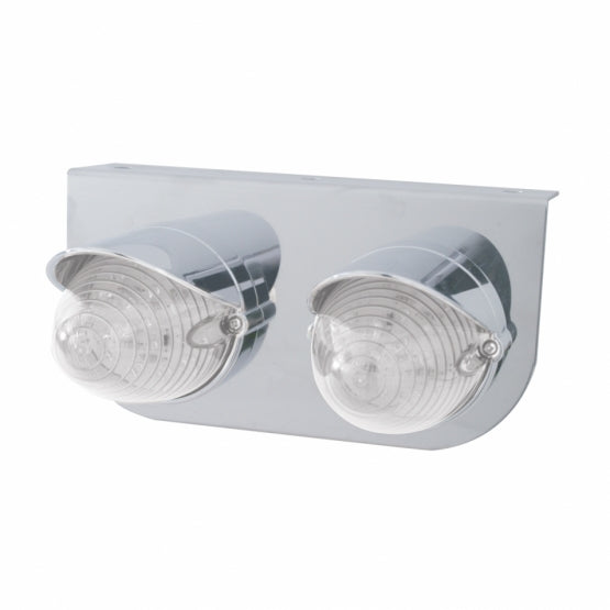 Stainless Light Bracket With Two 19 LED Beehive Lights &amp; Visors - Amber LED/Clear Lens