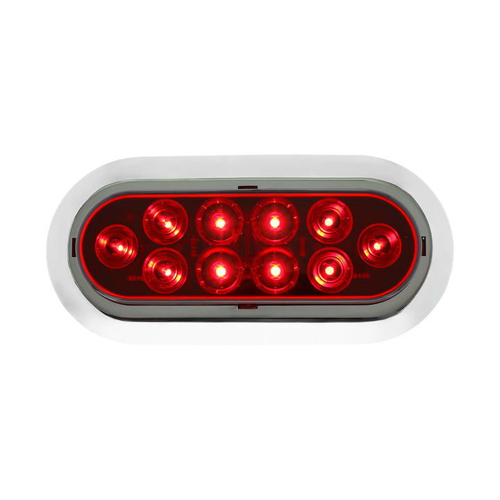 10 LED 6" Oval Light With Bezel (Stop, Turn &amp; Tail) - Red LED/Red Lens