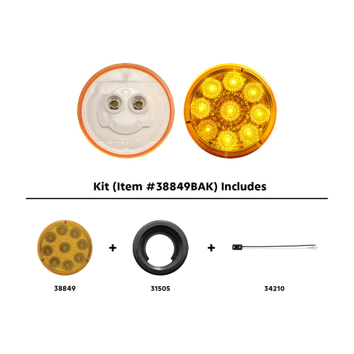 9 LED 2" Round Reflector Light Kit (Clearance/Marker) - Amber LED/Amber Lens