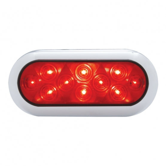 10 LED 6" Oval Flange Mount Light With Bezel (Stop, Turn &amp; Tail) - Red LED/Red Lens (Bulk)
