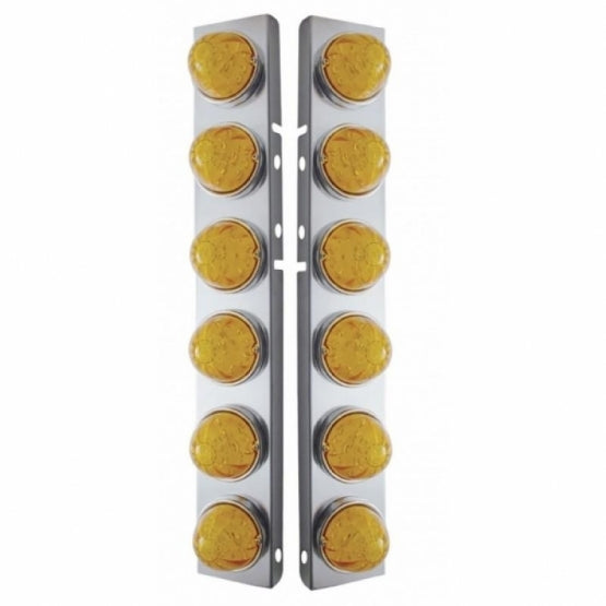 Stainless Steel Front Air Cleaner Brkt With 12 x 17 Amber LED Hi/Lo Watermelon Lights &amp; Stainless Steel Bezels For Peterbilt - Amber Lens