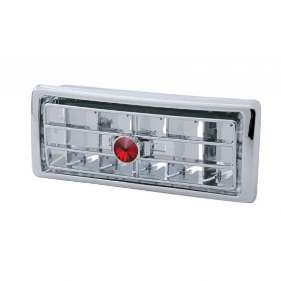 Chrome Plastic A/C Vent With Crystal For 2002-2005 Kenworth - Center - Red Crystal