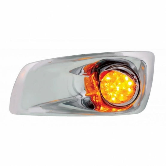Fog Light Cover With Amber LED Hi/Lo Watermelon Light &amp; Visor For 2007-17 KW T660 - Driver - Amber Lens