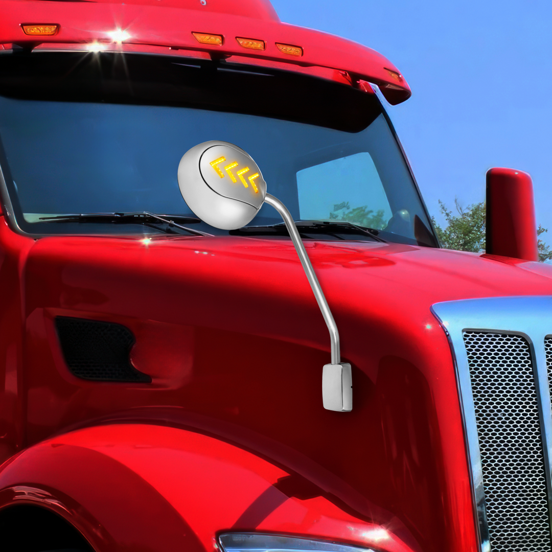 Chrome Hood Mirror Assembly With Sequential LED Turn Signal For 2013-2021 KW T680 &amp; 2012-2021 PB 578 — Driver