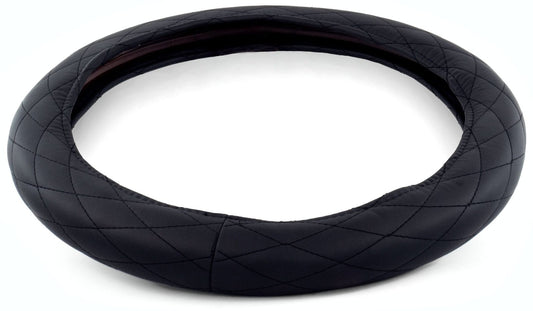 18" DIAMOND CUSHION STEERING WHEEL COVER BLACK W/ BLACK STITCHING
