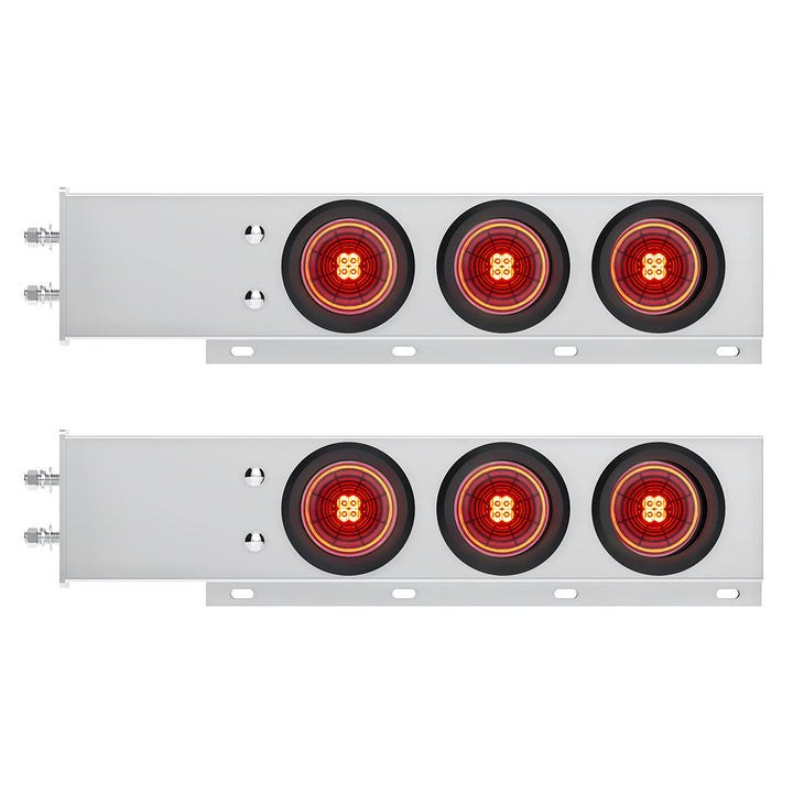 2-1/2" Bolt Pattern Stainless Steel Spring Loaded Bar With 6 x 4" 13 LED Abyss Lights &amp; Visors - Red LED/Clear Lens (Pair)