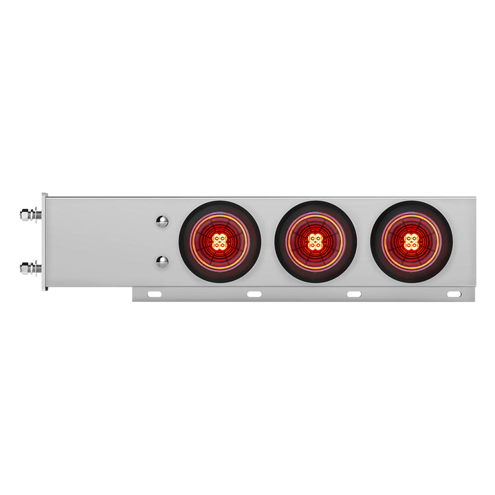 3-3/4" Bolt Pattern Chrome Spring Loaded Bar With 6 x 4" 13 Red LED Abyss Lights &amp; Visors - Red Lens (Pair)