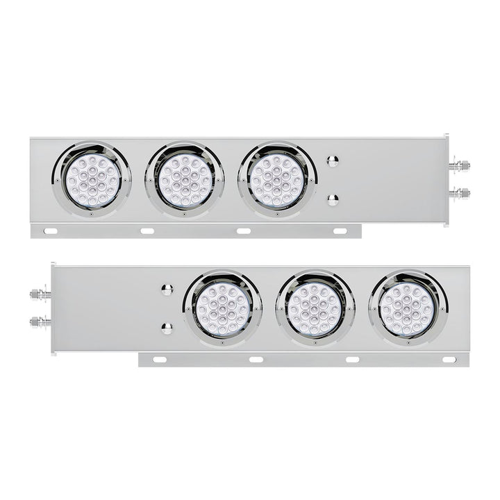 2" Bolt Pattern Stainless Steel Spring Loaded Light Bar With 6X Double Fury 19 LED Lights &amp; Visors - Red &amp; Blue LED (Pair)
