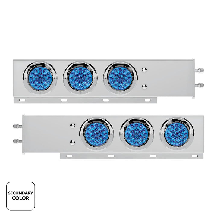 2-1/2" Bolt Pattern Stainless Steel Spring Loaded Light Bar With 6X Double Fury 19 LED Lights &amp; Visors - Red &amp; Blue(Pair)