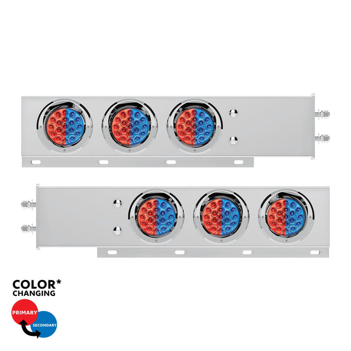 2-1/2" Bolt Pattern Stainless Steel Spring Loaded Light Bar With 6X Double Fury 19 LED Lights &amp; Visors - Red &amp; White(Pair)