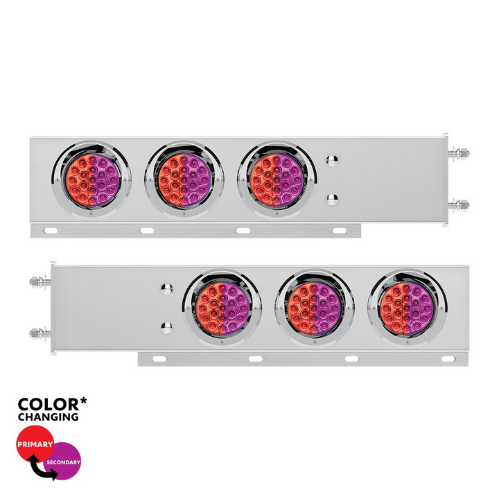 3-3/4" Bolt Pattern SS Spring Loaded Light Bar With 6X Double Fury 19 LED Lights &amp; Visors
