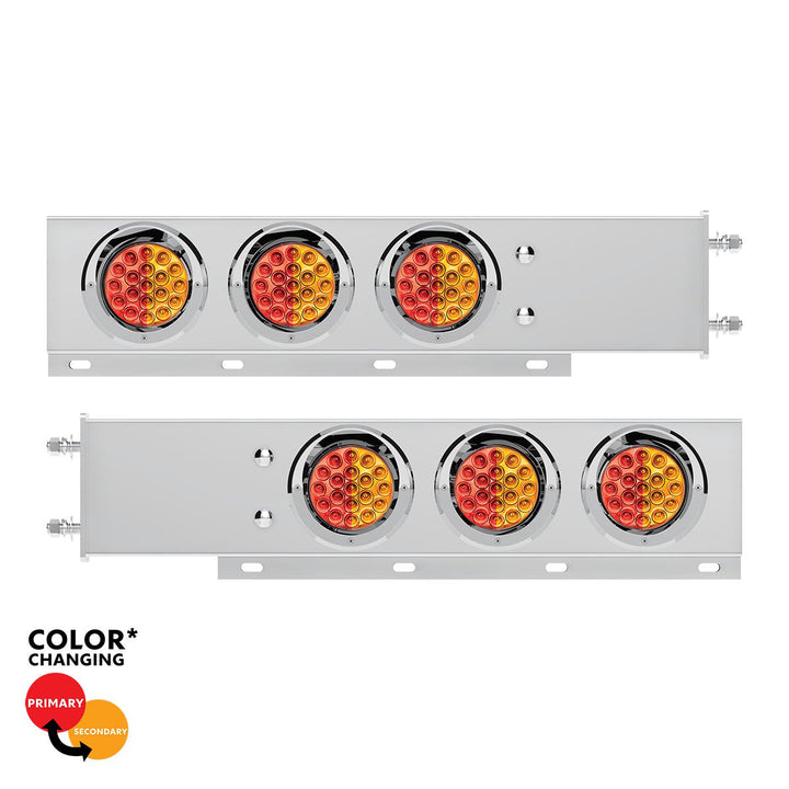 3-3/4" Bolt Pattern Stainless Steel Spring Loaded Light Bar With 6X Double Fury 19 LED Lights &amp; Visors - Red &amp; Amber(Pair)