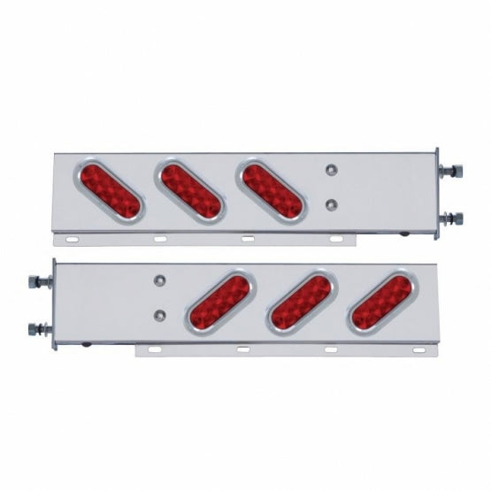3-3/4" Bolt Pattern Stainless Steel Spring Loaded Bar With 6 Oval 10 LED Lights &amp; Visors - Red LED &amp; Lens (Pair)