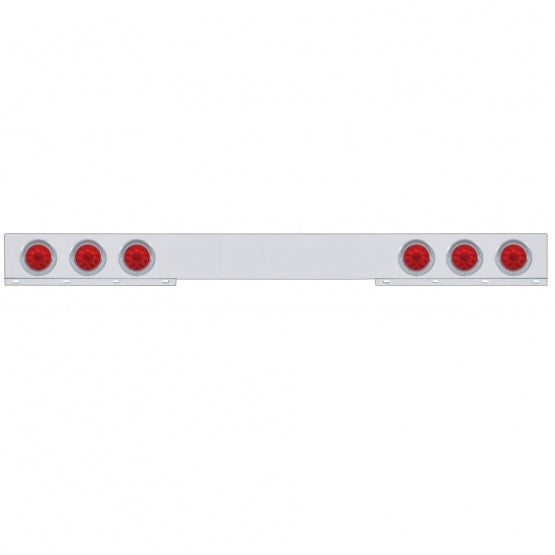 Chrome 1 Piece Rear Light Bar With Six 10 LED 4" Lights &amp; Visors - Red LED/Red Lens