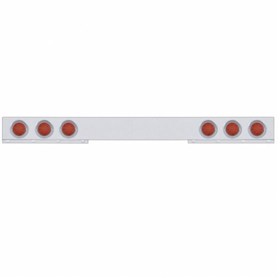 Stainless 1 Piece Rear Light Bar With 6 x 12 LED 4" Reflector Lights &amp; Visors - Red LED/Red Lens