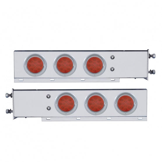 3-3/4" Bolt Pattern Chrome Spring Loaded Light Bar With 6 x 12 Red LED 4" Reflector Light - Red Lens (Pair)