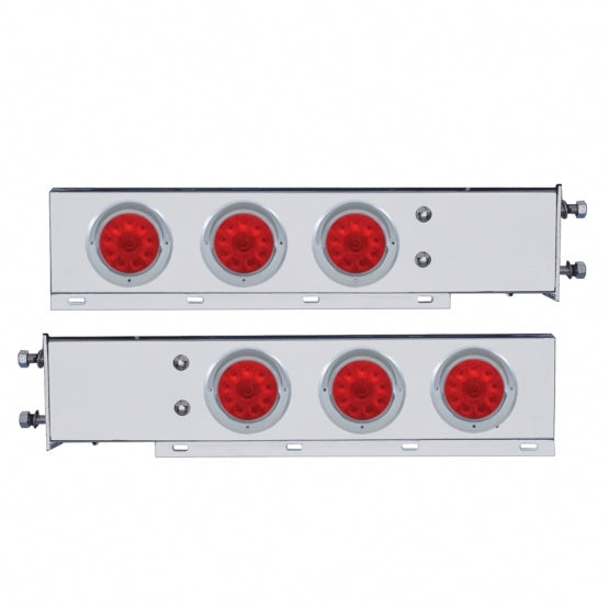 3-3/4" Bolt Pattern Chrome Spring Loaded Bar W/6 x 4" 10 Red LED Lights &amp; Visors - Red Lens (Pair)