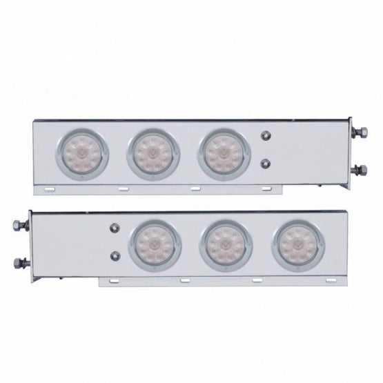 3-3/4" Bolt Pattern Chrome Spring Loaded Bar W/6 x 4" 10 Red LED Lights &amp; Visors - Clear Lens (Pair)