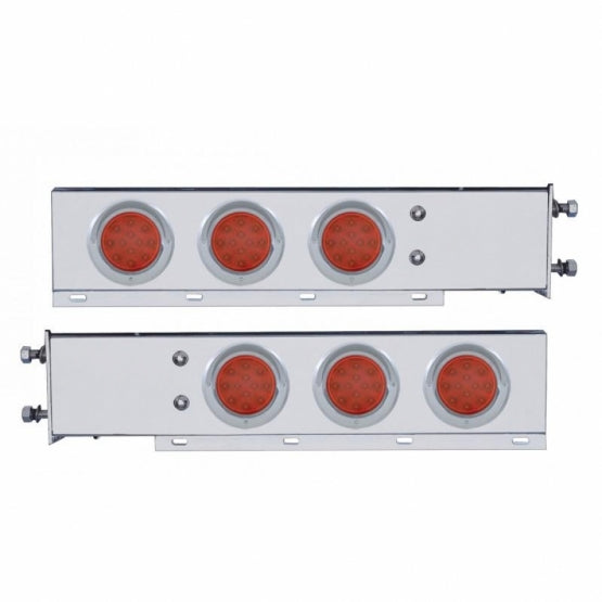 3-3/4" Bolt Pattern Deluxe Stainless Steel Spring Loaded Bar W/6 x 12 LED 4" Light &amp; Visors - Red LED &amp; Lens (Pair)