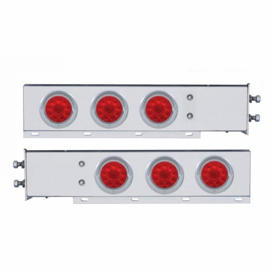 2-1/2" Bolt Pattern Chrome Spring Loaded Bar W/6 x 4" 10 LED Lights &amp; Visors - Red LED &amp; Lens (Pair)