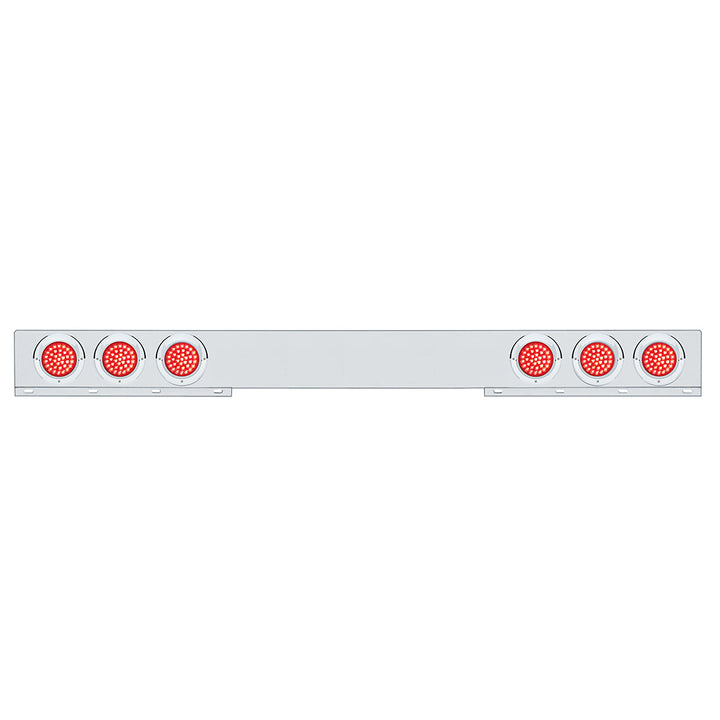 Chrome 1 Piece Rear Light Bar With Six 36 LED 4" Lights &amp; Visors - Red LED/Red Lens