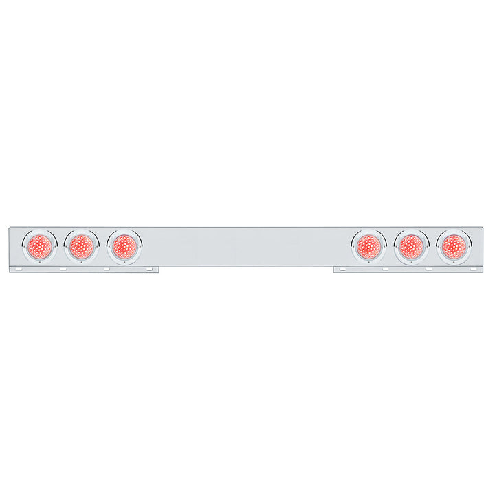 Chrome 1 Piece Rear Light Bar With Six 36 LED 4" Lights &amp; Visors - Red LED/Clear Lens